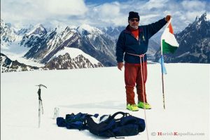 Harish standing at Indira Col, at the head of the Siachen Glacier. This is the northern-most point of India.