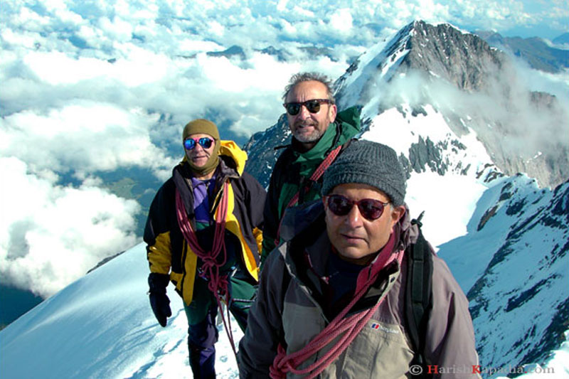 Harish (right) with Pakistani climbers on summit of Monch