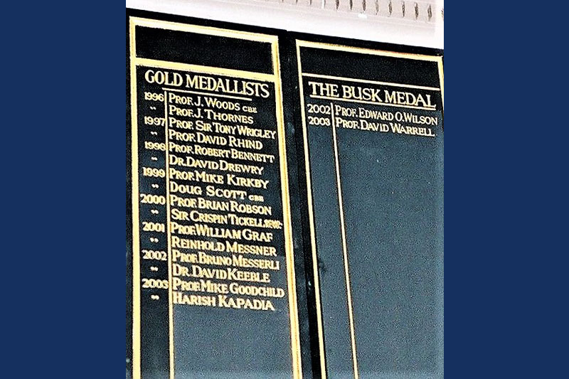 Historic Board wih names of all Medal winners from 1875