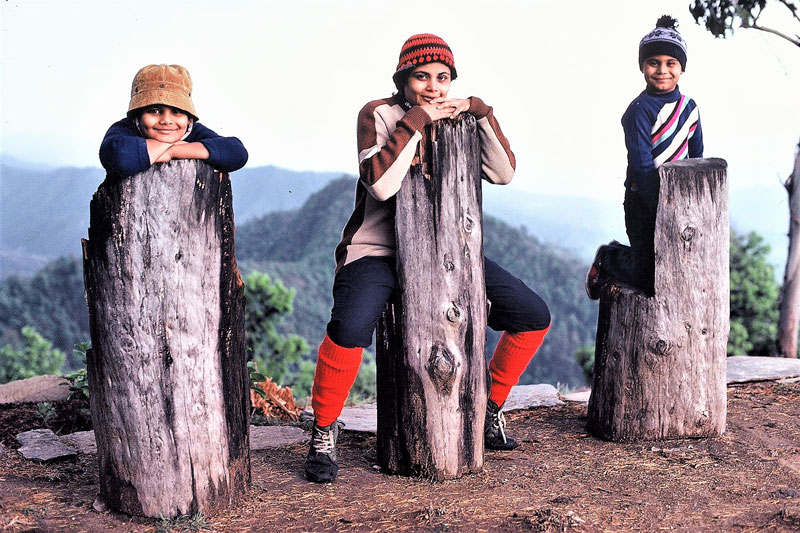 Kapadia family on a trek in 1980s- Sonam, Geeta and Nawang