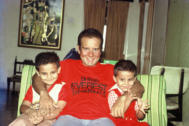 Harish returning home from an expedition - with Sonam on left and Nawang