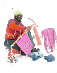 Harish on summit of Kalabaland Dhura in 1979. Peak climbd with Vijay